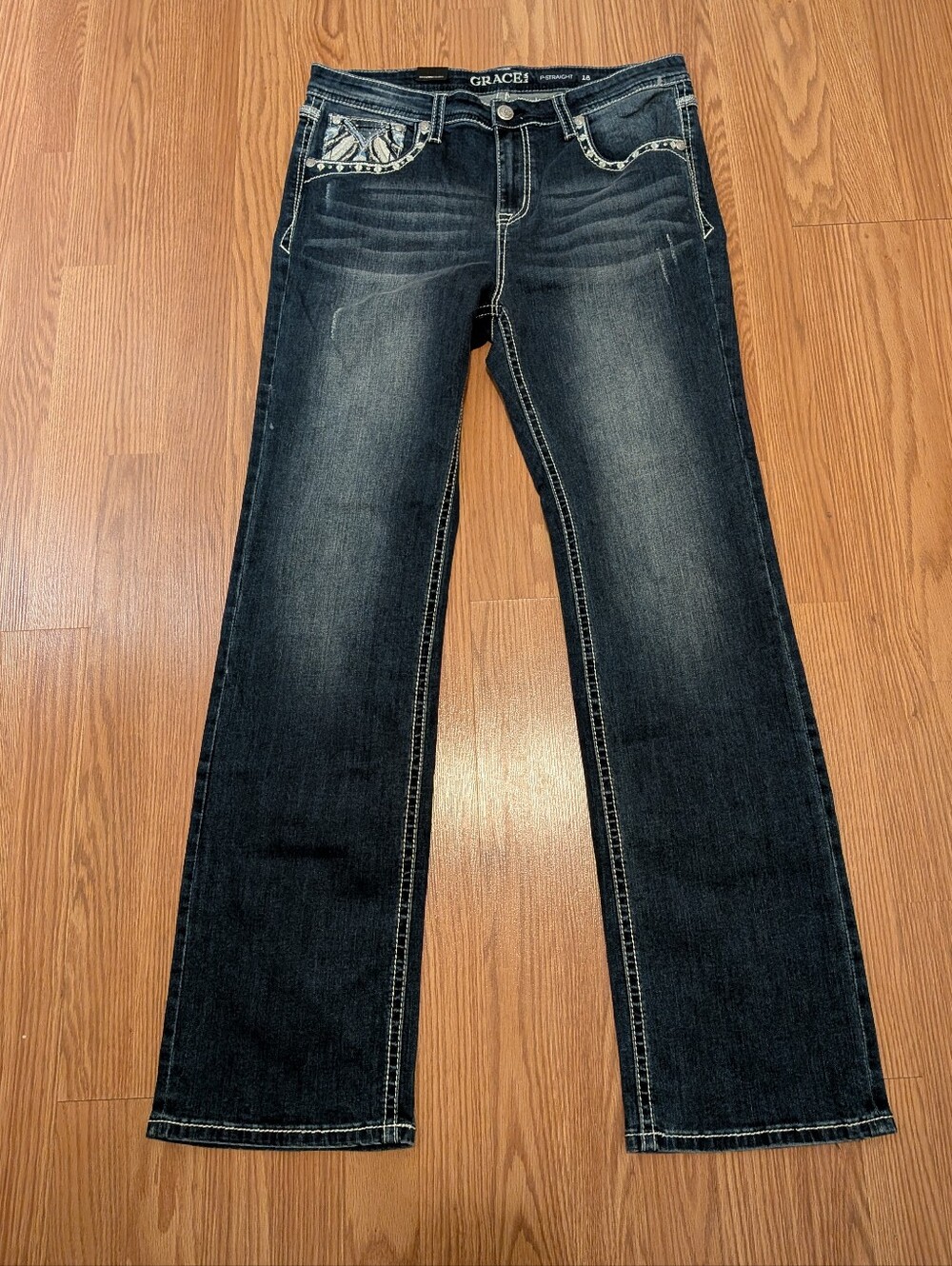 NEW Grace Embroidered Embellished P Straight  Feather Jeans 18